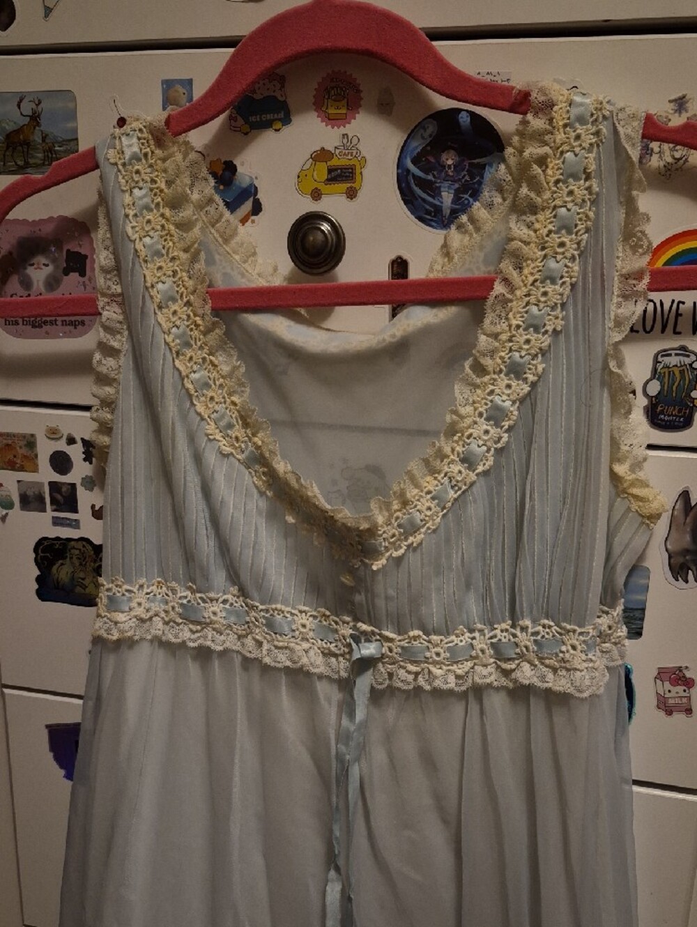 Baby Blue Sheer Vintage Nightgown 2 Piece Set - Picture 6 of 6